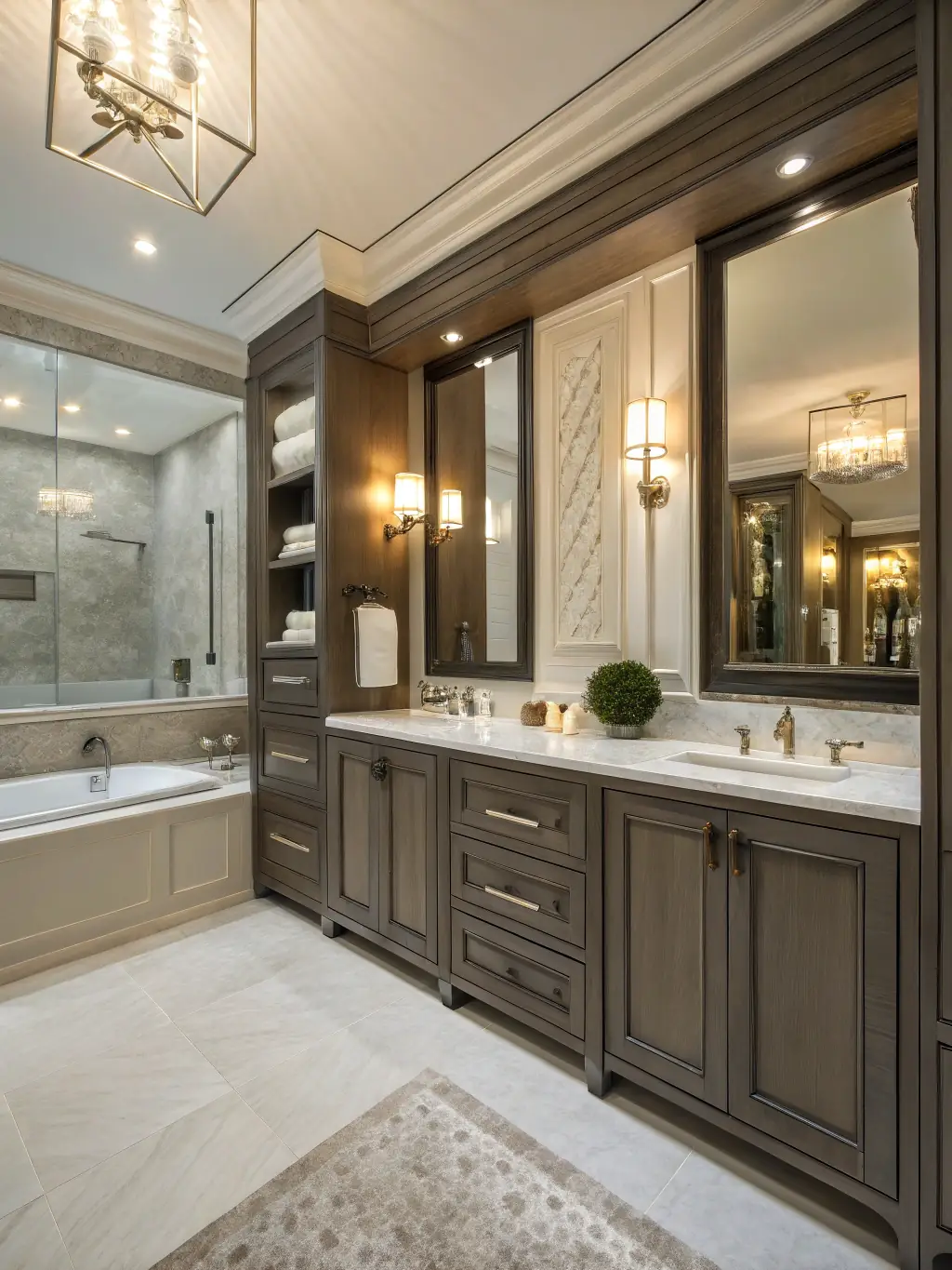 Image of a modern bathroom with custom-built cabinets, showcasing the quality and design options available through DEON1 INC.